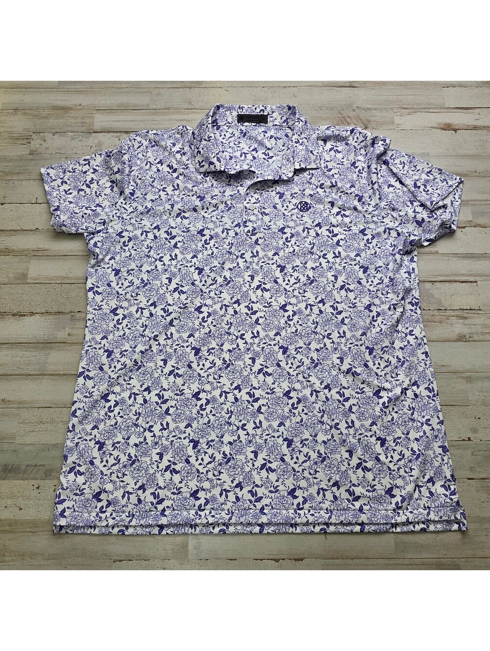G/FORE Polo Shirt Men's XL Purple White Floral Print Golf Short Sleeve
